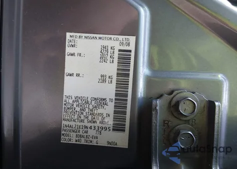 2009 Nissan Altima 2.5 S from USA, damaged, VIN 1N4AL21E19N433995